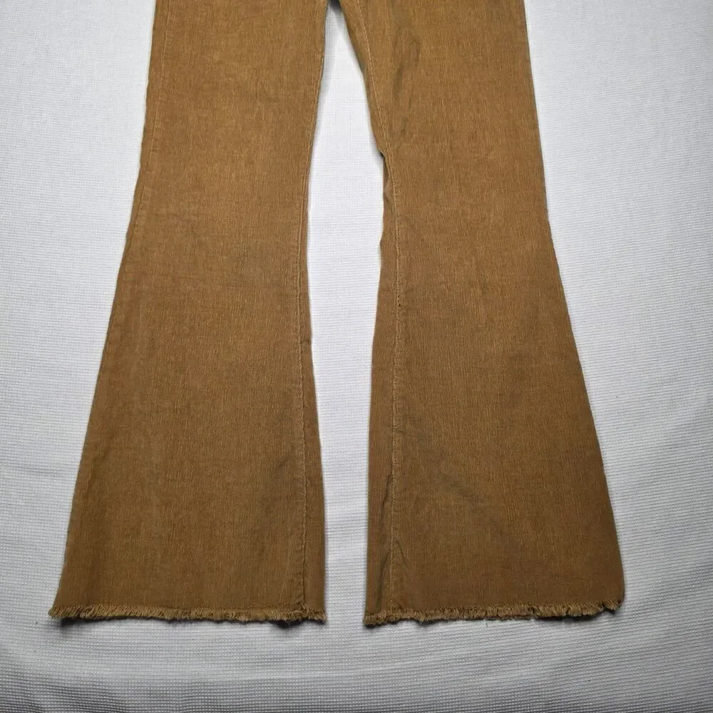 ReGeneration by Celebrity Pink Flower Beige Brown Corduroy Flare Leg Pants 5/27